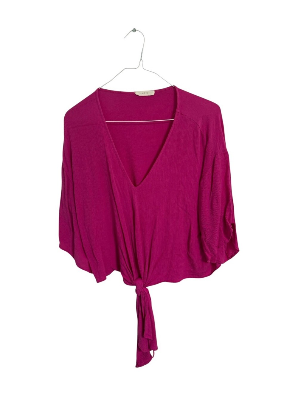 Entro Women's Magenta Tie-Front Top Barbiecore Coquette Y2K Soft Glam Old Money